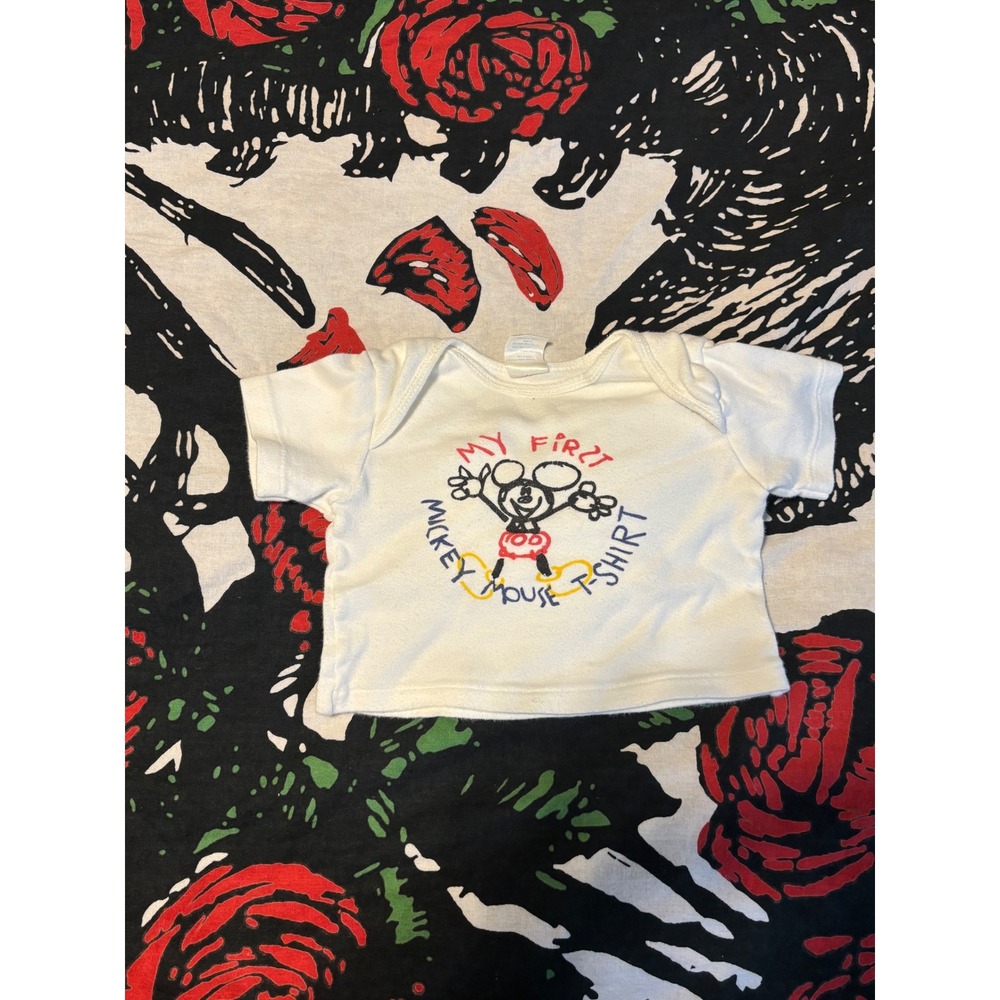 Vintage Disney Babies My First Mickey Mouse T-Shirt White Cotton Kids Small USA